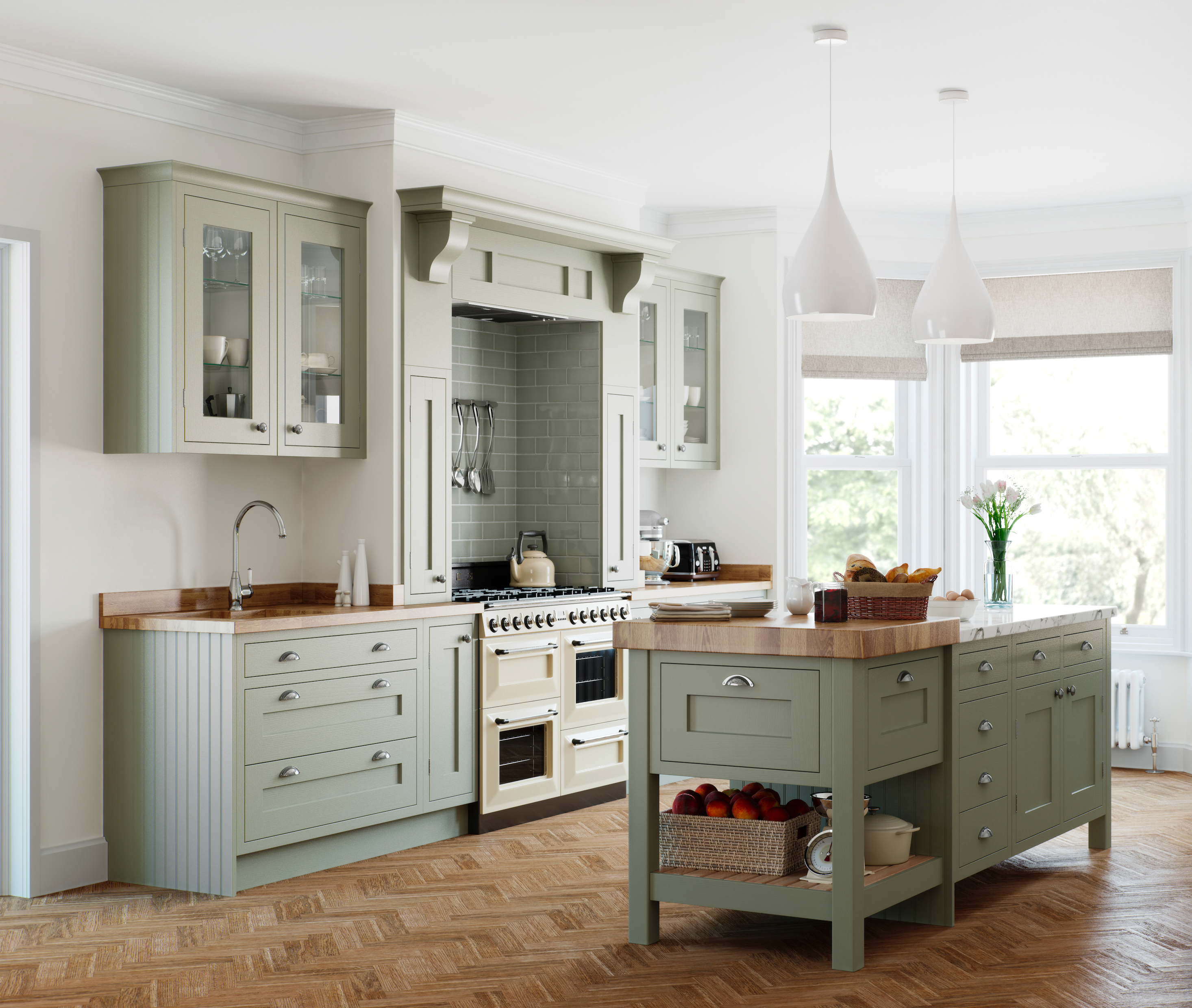 Solid Wood Handmade Kitchen in Green