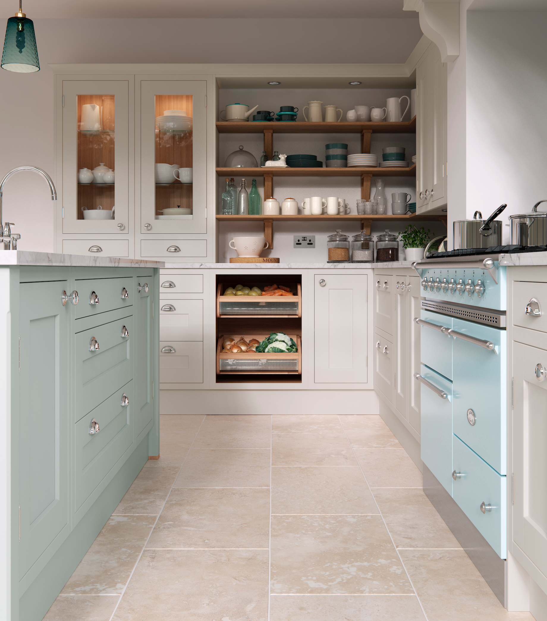 Cottage Kitchen Range in Green and Cream